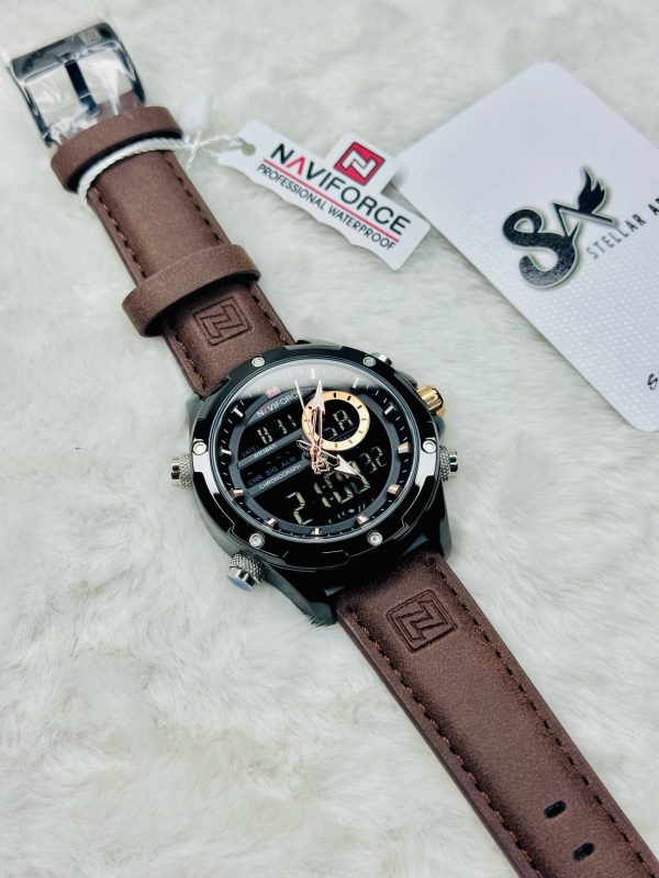 NAVIFORCE Pure Leather Dual Time Wrist Watch