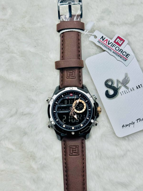 NAVIFORCE Pure Leather Dual Time Wrist Watch - Image 5