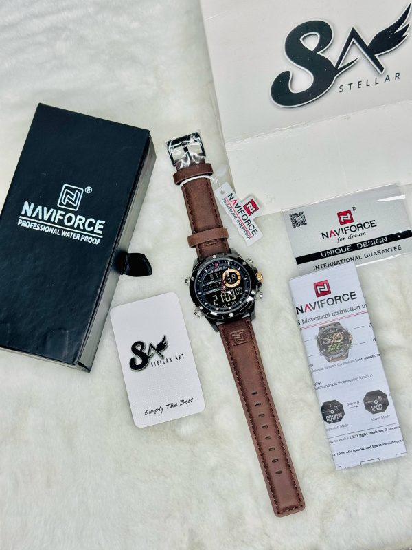 NAVIFORCE Pure Leather Dual Time Wrist Watch - Image 4